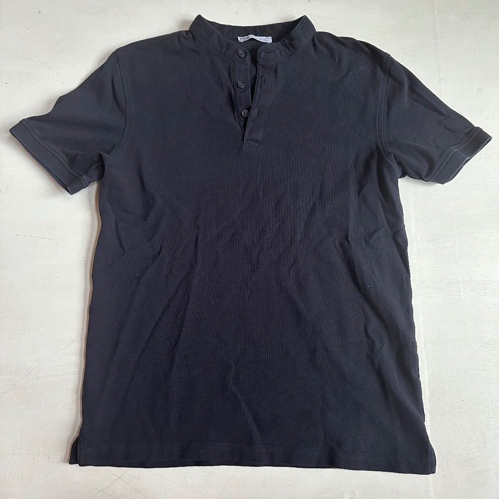 Zara Navy Blue Mandarin Collar Polo Shirt